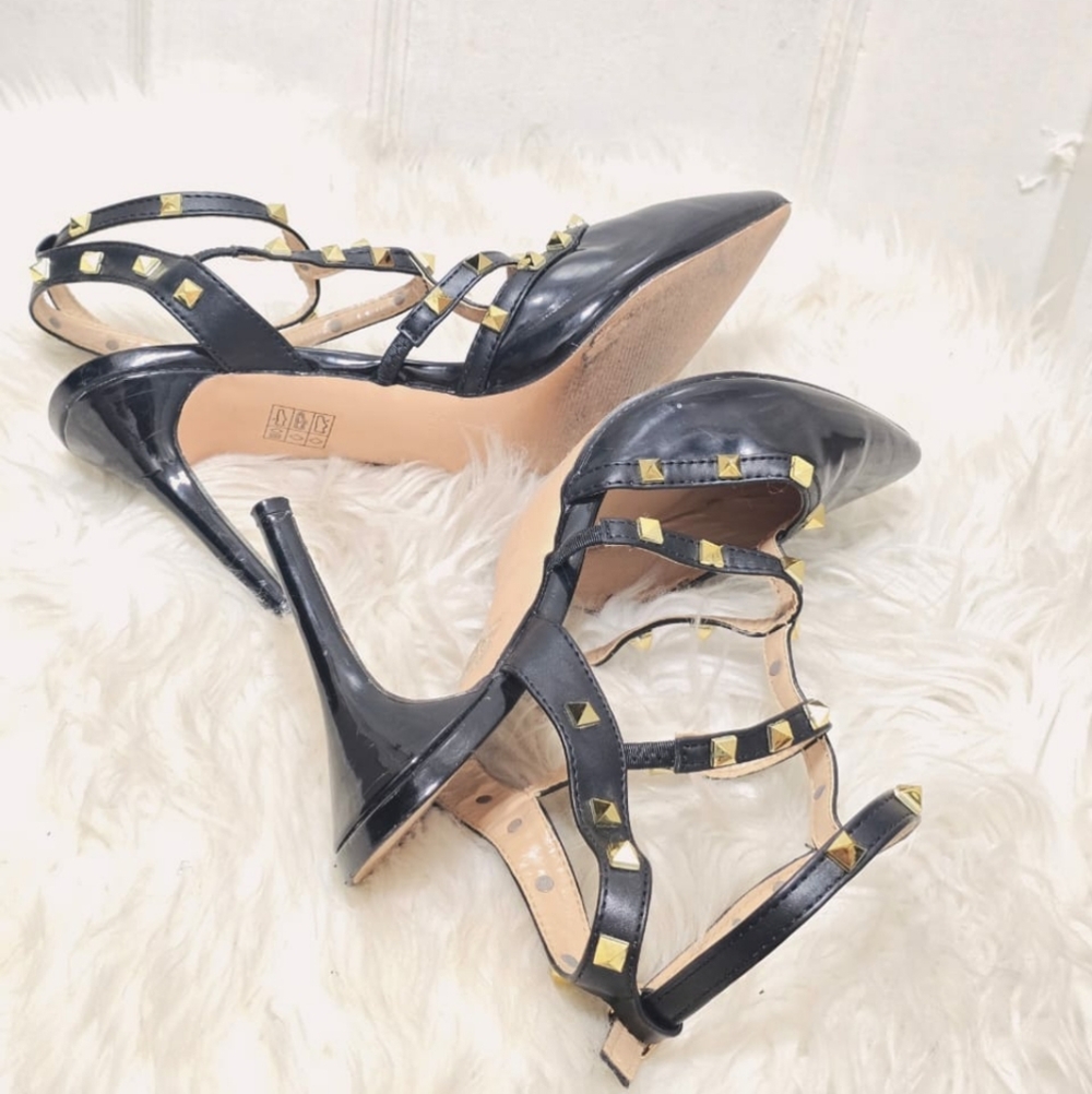 Nicole Miller New York “Huntley” Gold Studded Heeled Pump Sandal Size 9✌️ - Picture 7 of 10